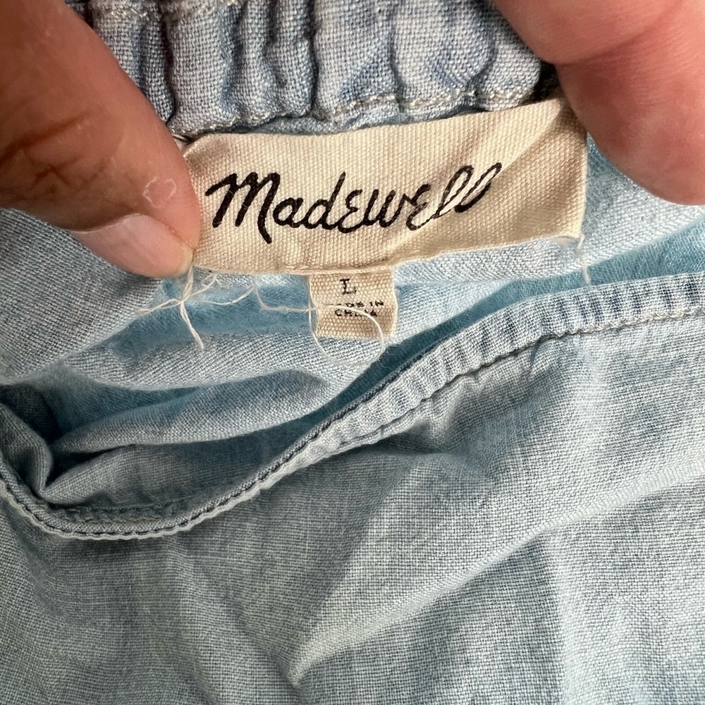 Madewell Ruffle Chambray light blue tank top size L - Picture 6 of 8